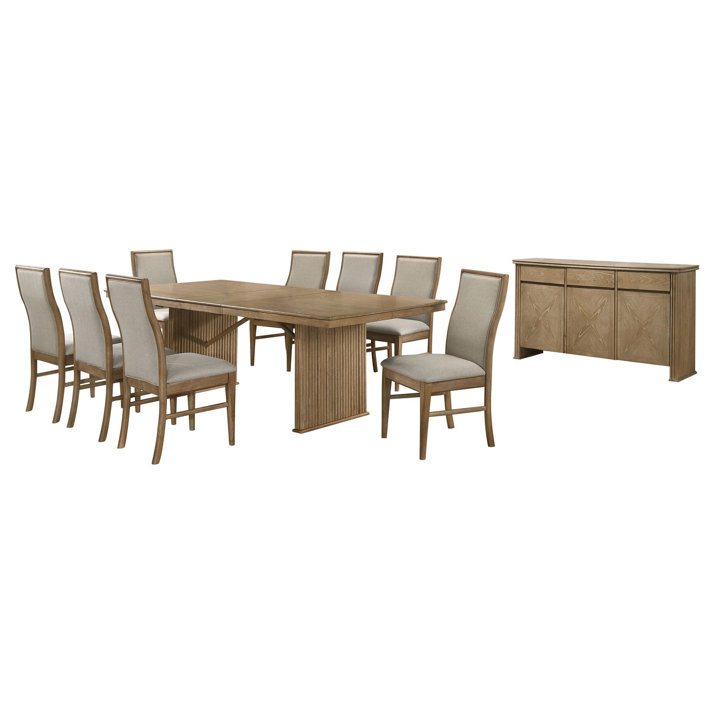 jirou 10-piece extension dining set distressed light brown