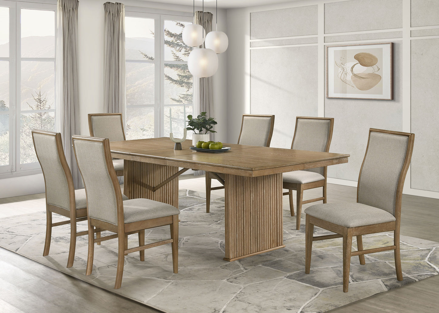 jirou 7-piece extension dining set distressed light brown