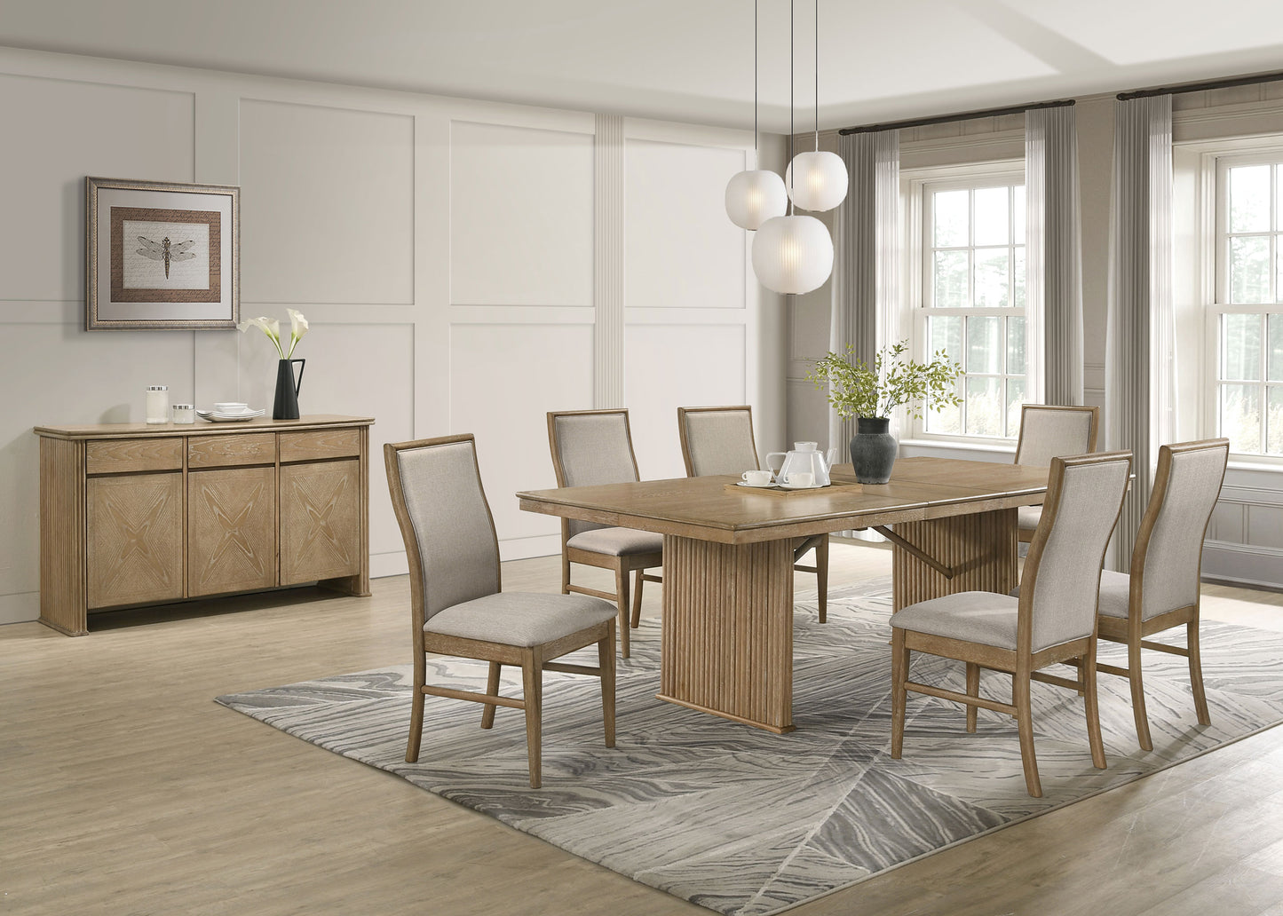 jirou 8-piece extension dining set distressed light brown