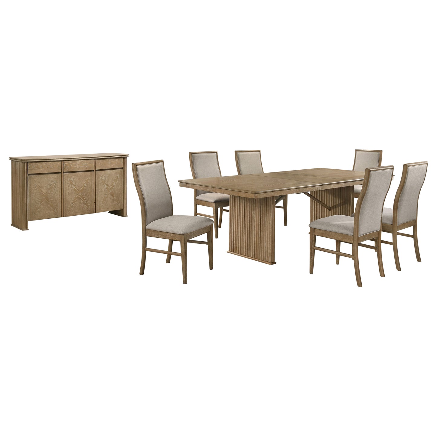 jirou 8-piece extension dining set distressed light brown
