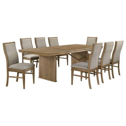 Jirou 9-piece Extension Dining Set Distressed Light Brown
