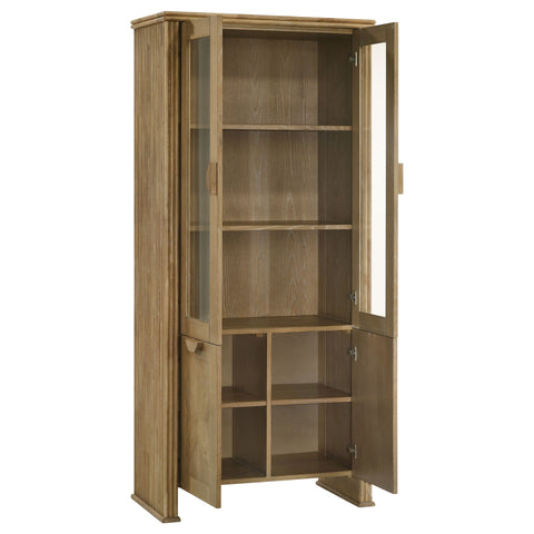 Jirou 77-inch Tall Display Cabinet Distressed Light Brown