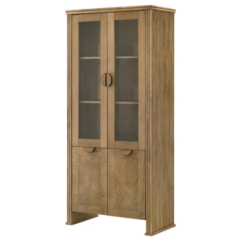 Jirou 77-inch Tall Display Cabinet Distressed Light Brown