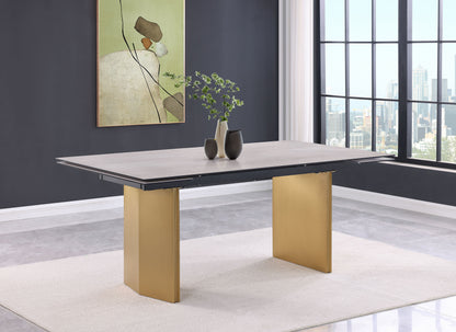 Munson 97-inch Glass Top Extension Dining Table Beige
