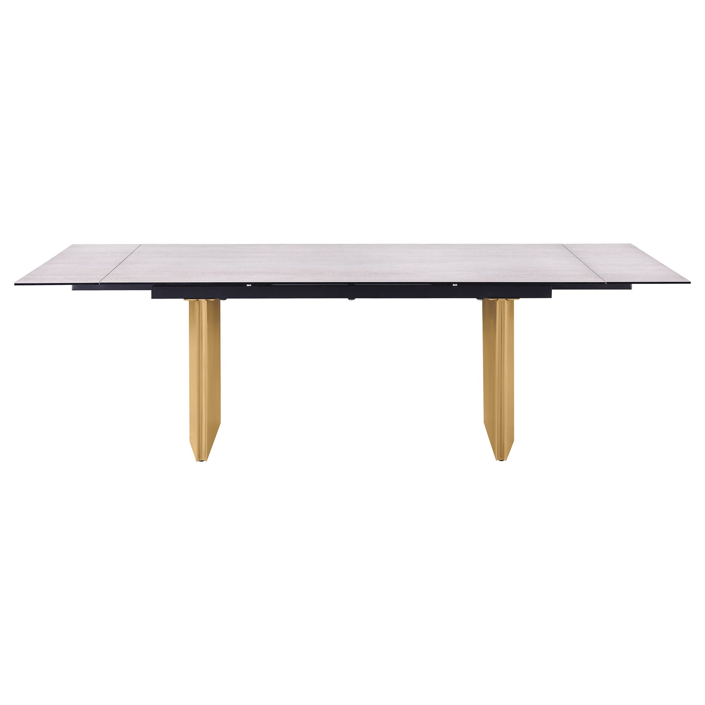 munson 97-inch glass top extension dining table beige