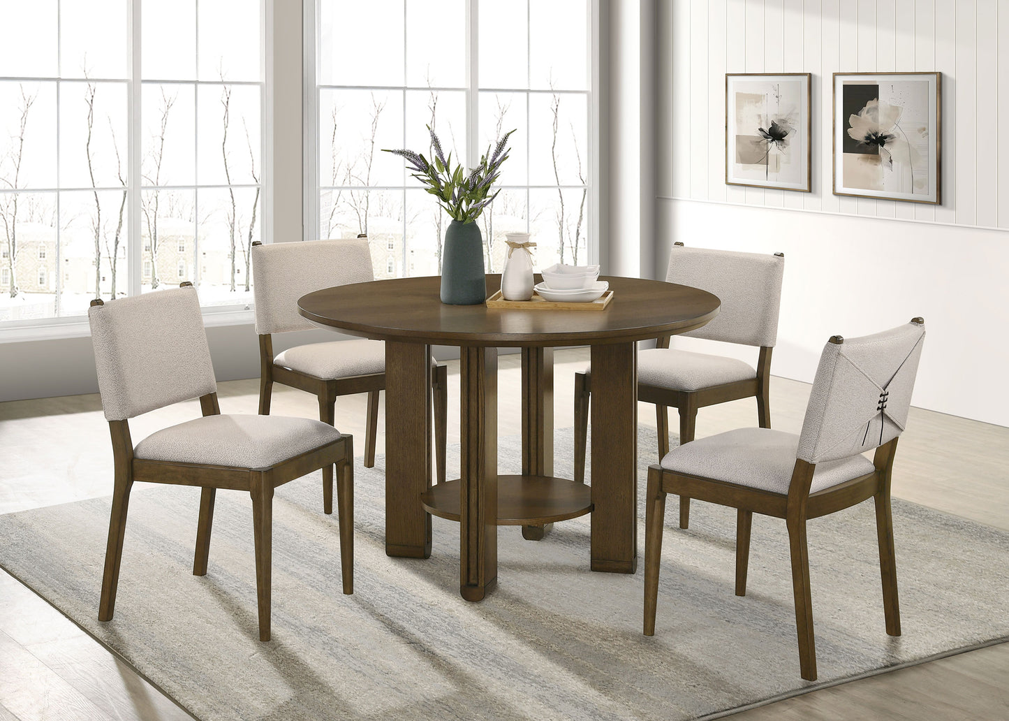 eduardo 5-piece round wood dining room table set brown