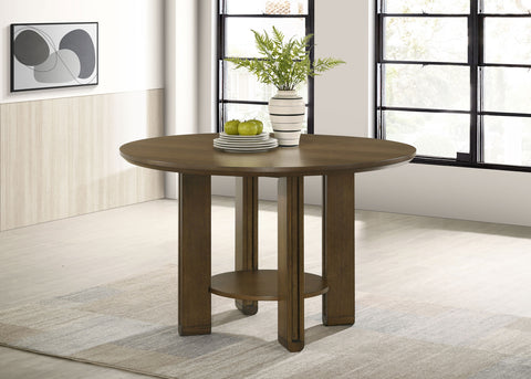 Eduardo 47-inch Round Wood Dining Table with Shelf Brown