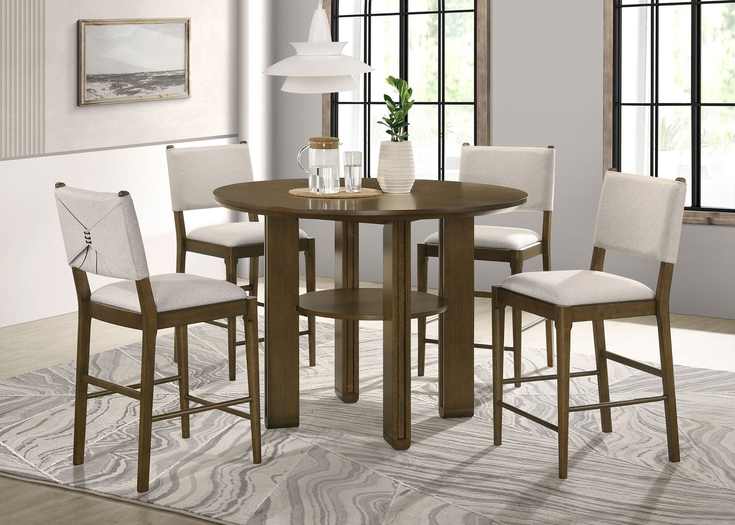 eduardo 5-piece round counter height dining room set brown