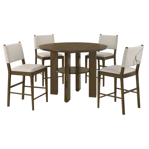 Eduardo 5-piece Round Counter Height Dining Room Set Brown