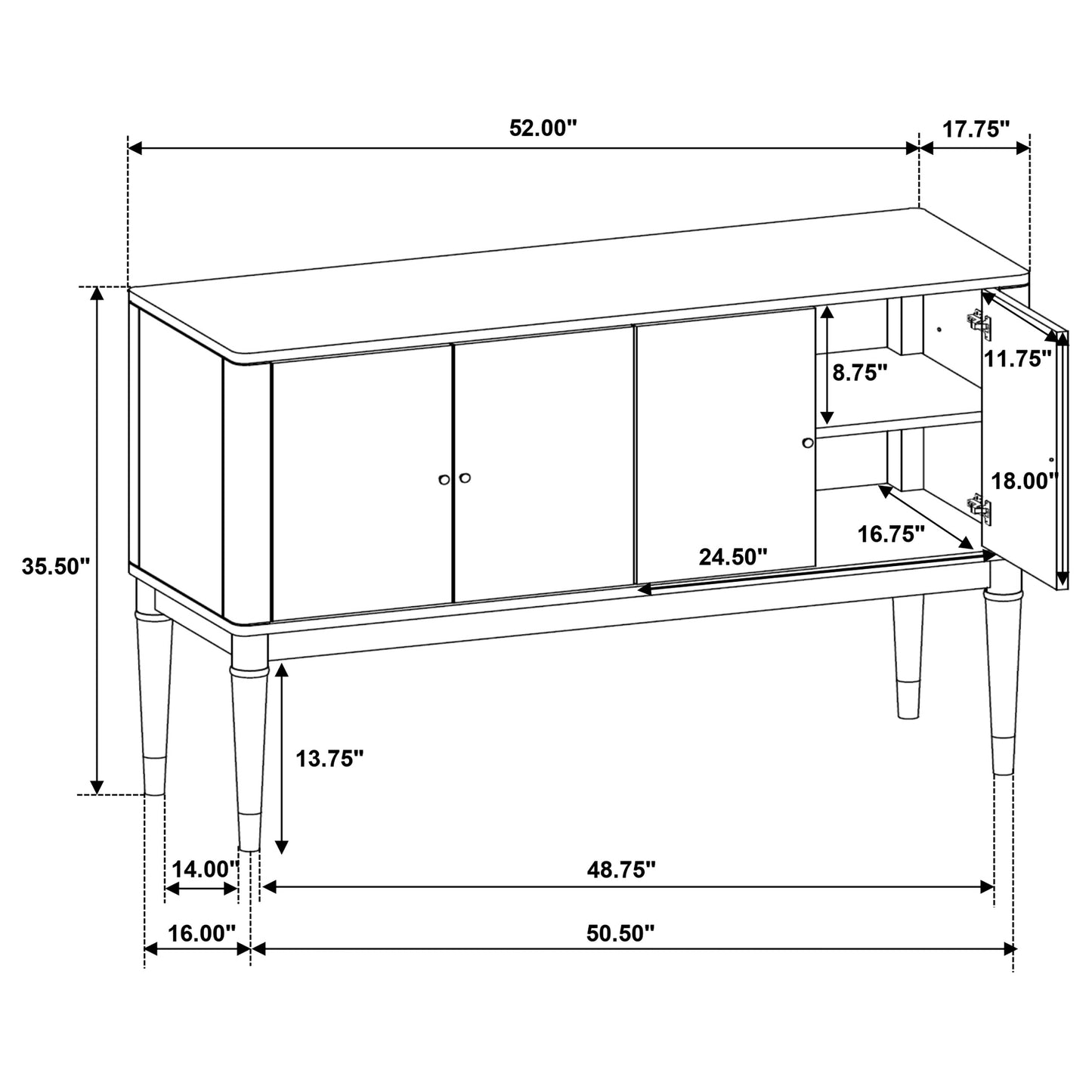 gianni 4-door dining sideboard server with shelves ash brown