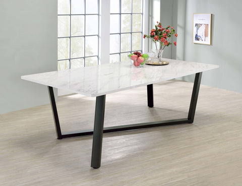 Madison Rectangular 87-inch Faux Marble Dining Table WhiteWhite Faux Marble
