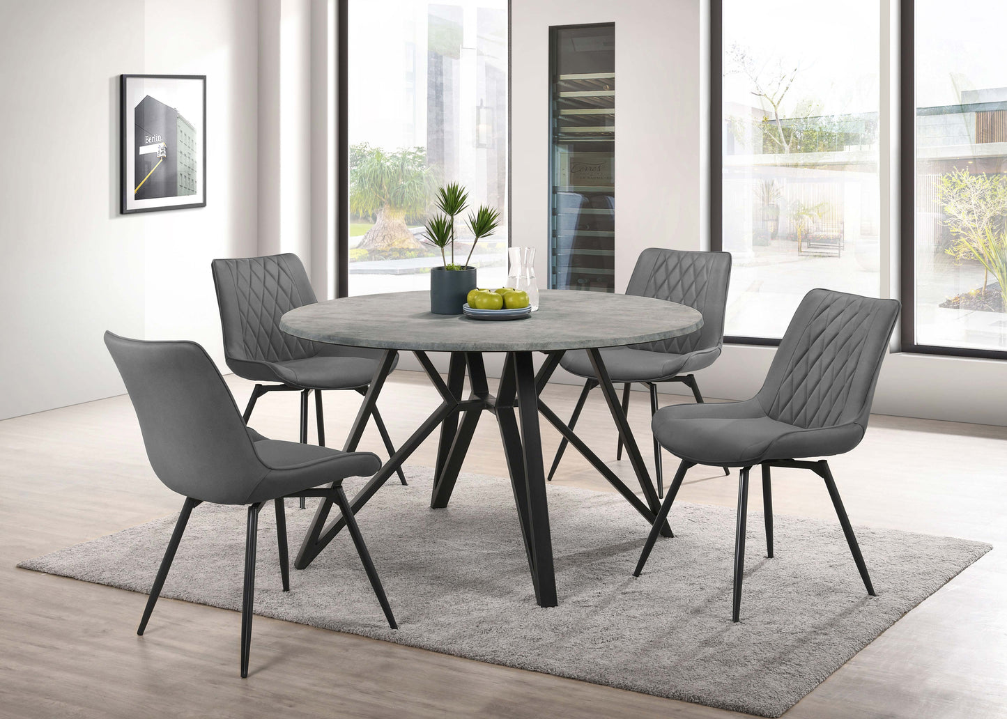bishop 5-piece round dining table set concrete gunmetalgunmetal