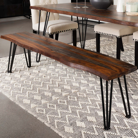 Maxwell Live Edge Wood Dining Bench Hairpin Legs Grey SheeshamGrey Sheesham