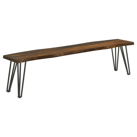 Maxwell Live Edge Wood Dining Bench Hairpin Legs Grey SheeshamGrey Sheesham
