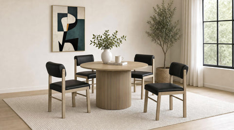 Graham Upholstered Dining Side Chair Black and Natural Oak (Set of 2)