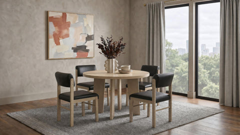 Graham Upholstered Dining Side Chair Black and Natural Oak (Set of 2)