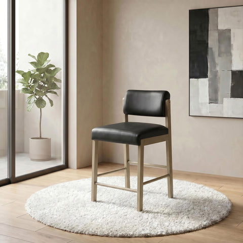 Graham Upholstered Counter Height Chair Black and Natural Oak (Set of 2)