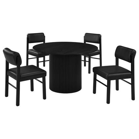Dobrev 5-piece Round Wood Dining Set Black