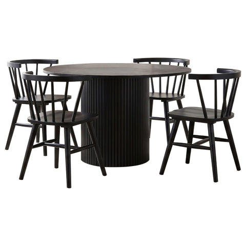 Dobrev 5-piece Round Wood Dining Set Black