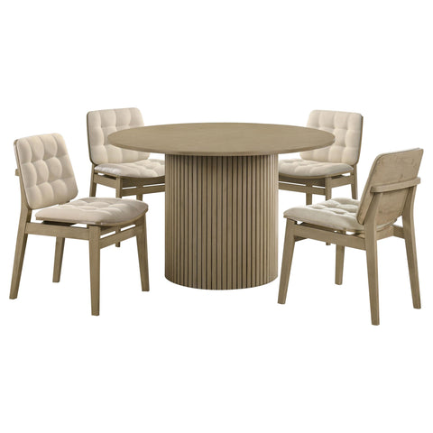 Dobrev 5-piece Round Wood Dining Set Cream and Natural Oak