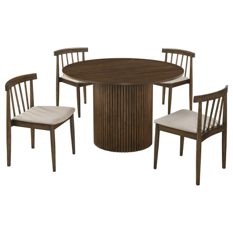 Dobrev 5-piece Round Wood Dining Set Wheat and Walnut
