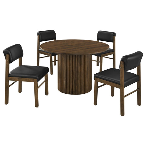 Dobrev 5-piece Round Wood Dining Set Black and Walnut