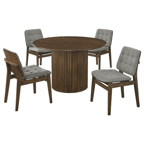Dobrev 5-piece Round Wood Dining Set Grey and Walnut