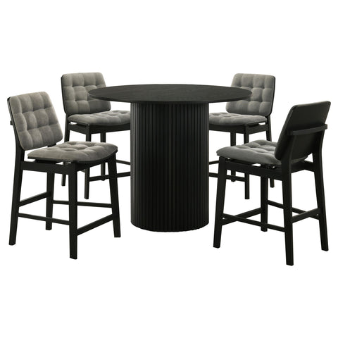 Dobrev 5-piece Round Wood Counter Height Dining Set Grey and Black