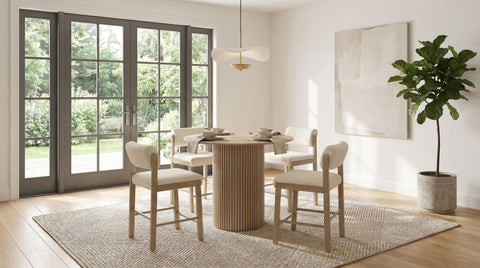 Dobrev 5-piece Round Wood Counter Height Dining Set Cream and Natural Oak