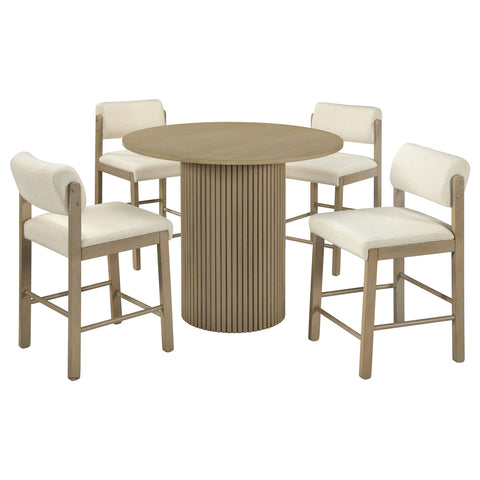 Dobrev 5-piece Round Wood Counter Height Dining Set Cream and Natural Oak