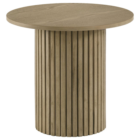Dobrev 5-piece Round Wood Counter Height Dining Set Cream and Natural Oak