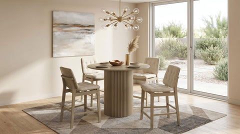 Dobrev 43-inch Round Wood Counter Height Dining Table Natural Oak