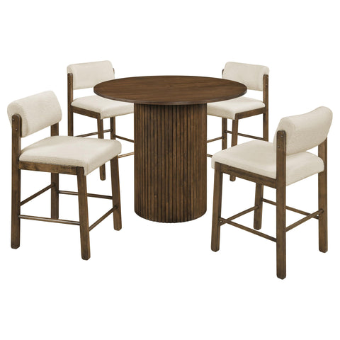Dobrev 5-piece Round Wood Counter Height Dining Set Cream and Walnut