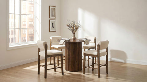 Dobrev 43-inch Round Wood Counter Height Dining Table Walnut
