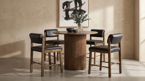 Dobrev 43-inch Round Wood Counter Height Dining Table Walnut