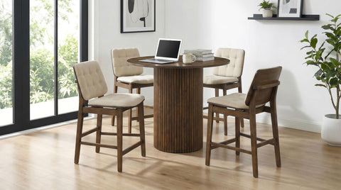 Dobrev 43-inch Round Wood Counter Height Dining Table Walnut