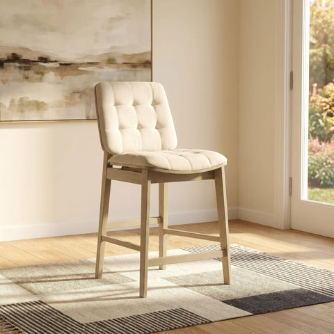 Ervine Upholstered Counter Chair Cream and Natural Oak (Set of 2)