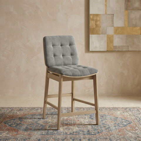 Ervine Upholstered Counter Chair Grey and Natural Oak (Set of 2)