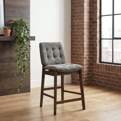 Ervine Upholstered Counter Chair Grey and Walnut (Set of 2)