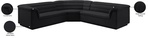 Dillard Black Velvet Fabric Modular Sectional Sectional