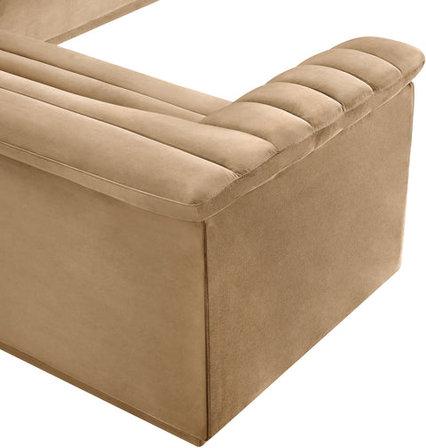 Faye 148" Camel Velvet Upholstered Sectional, 3-Piece