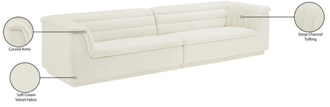 Dillard Cream Velvet Fabric Modular Sofa S119