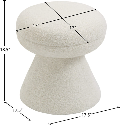 Elara Cream Faux Shearling Teddy Fabric Upholstered Ottoman, 1 Piece