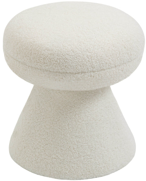 Elara Cream Faux Shearling Teddy Fabric Upholstered Ottoman, 1 Piece