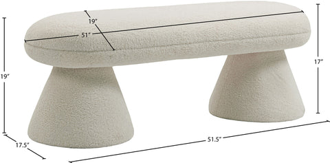 Elara Beige Faux Shearling Teddy Fabric Upholstered Bench, 1 Piece