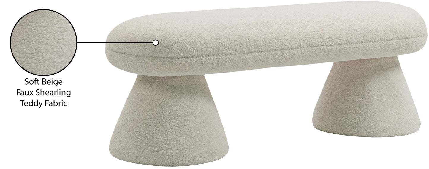 devin beige faux shearling teddy fabric bench beige