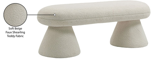 Devin Beige Faux Shearling Teddy Fabric Bench Beige