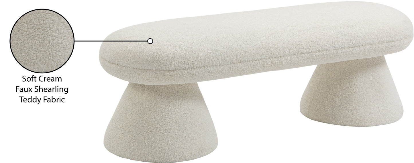 devin cream faux shearling teddy fabric bench cream