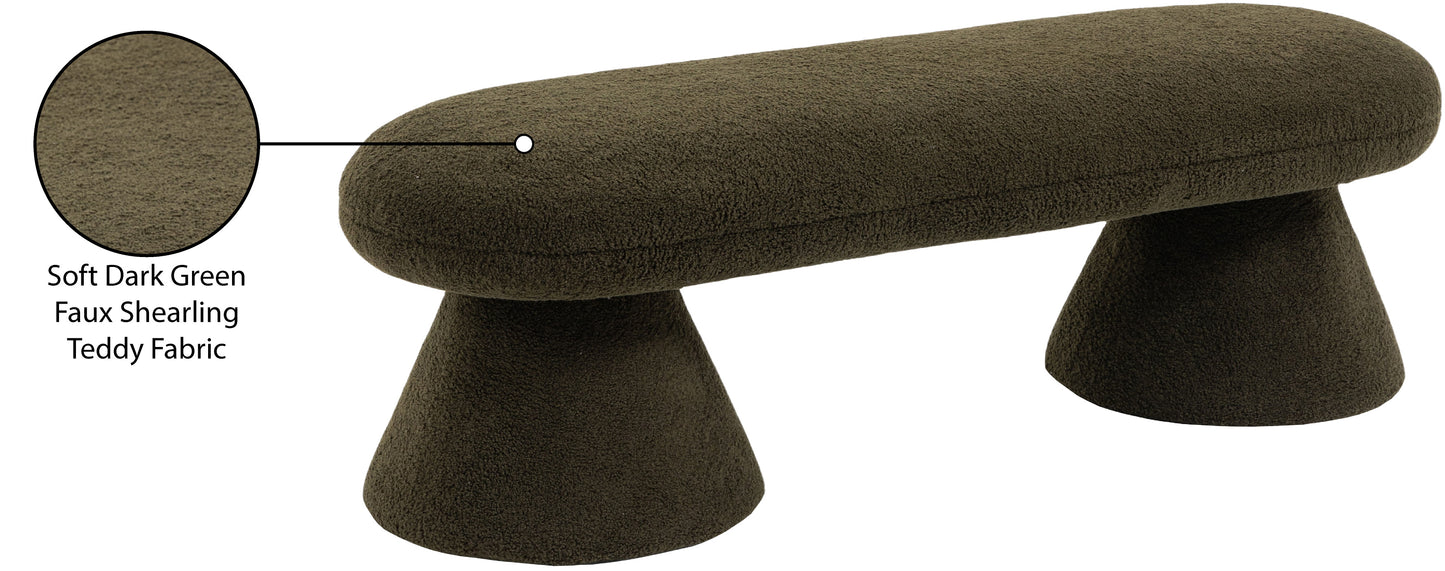 devin green faux shearling teddy fabric bench green