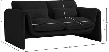 Kira Black Boucle Fabric Loveseat L